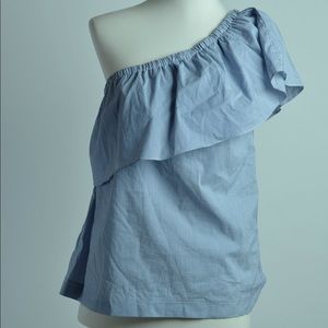 Aqua One Shoulder Striped Top